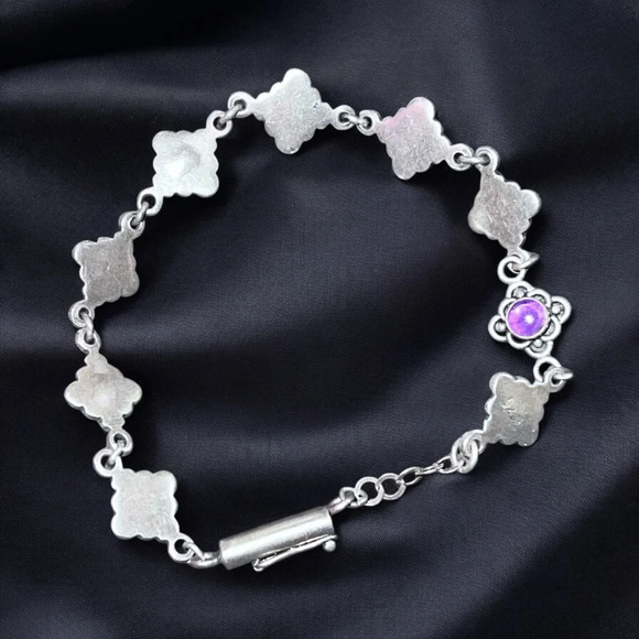 Vintage Multi Precious Gemstone Sterling Silver Chain Tennis Bracelet - Picture 3 of 8